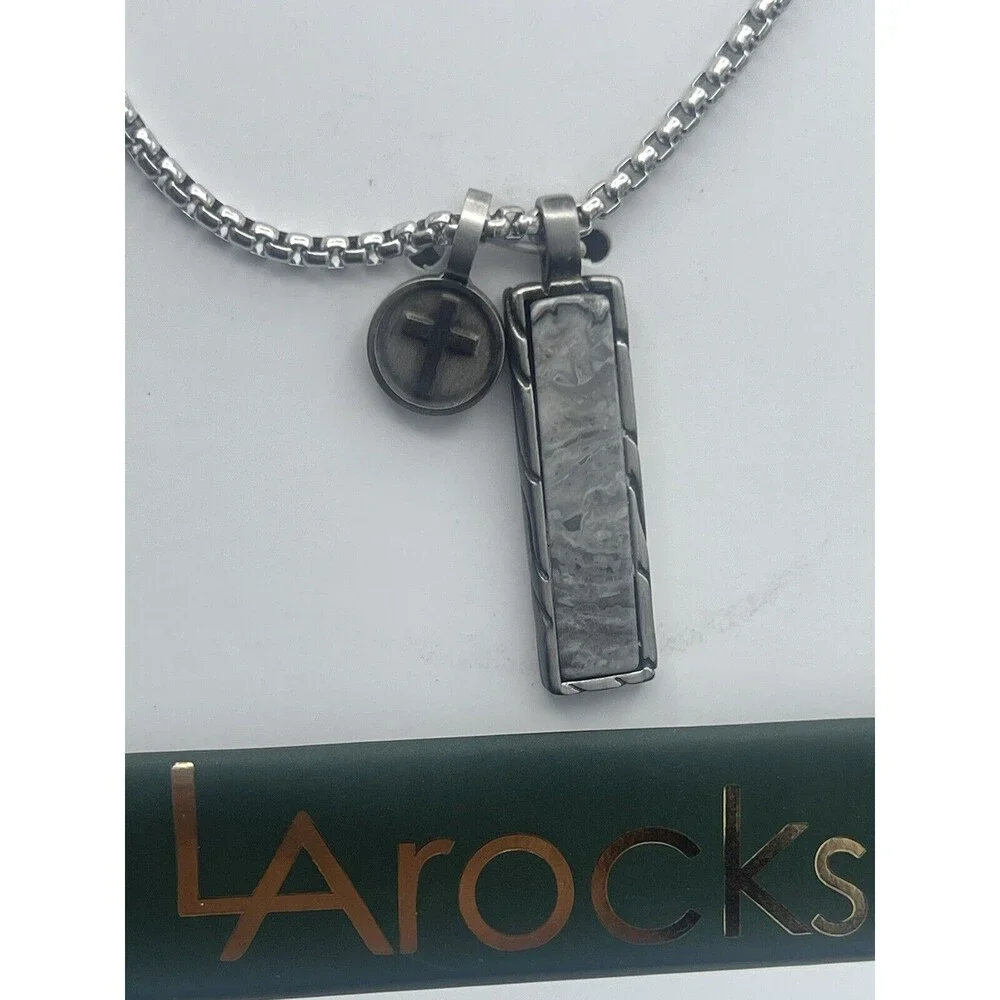 LA rocks Men’s Stainless Steel Genuine Stone Necklace New